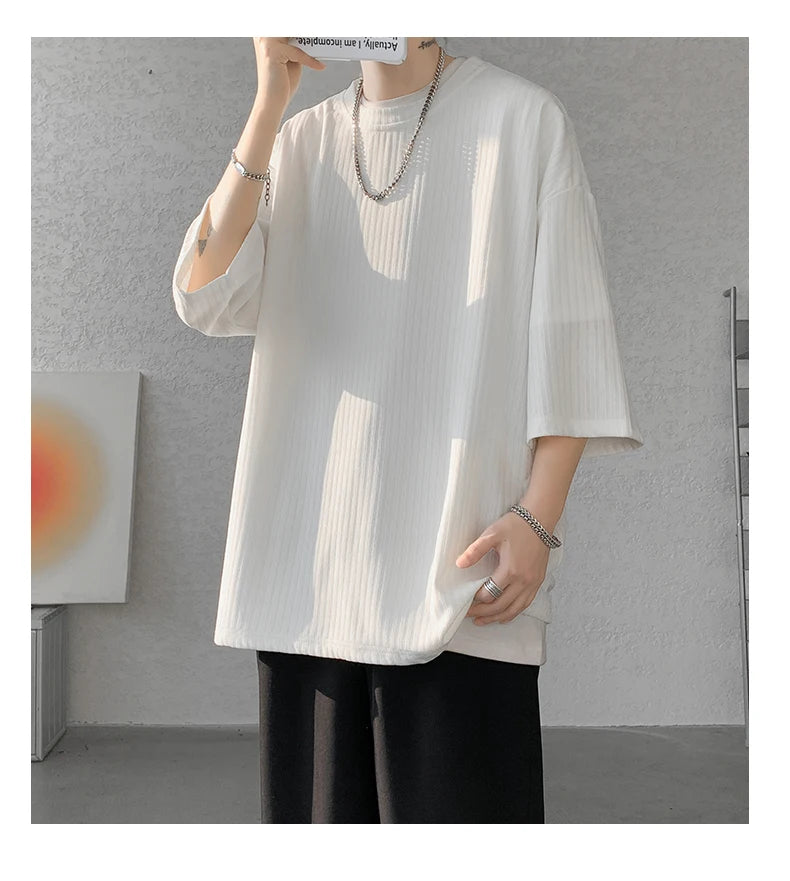 men t shirts Summer Men's White Cool T-shirts Women Oversized 5XL Korean Style Loose Striped T-shirt Casual T-Shirt Male