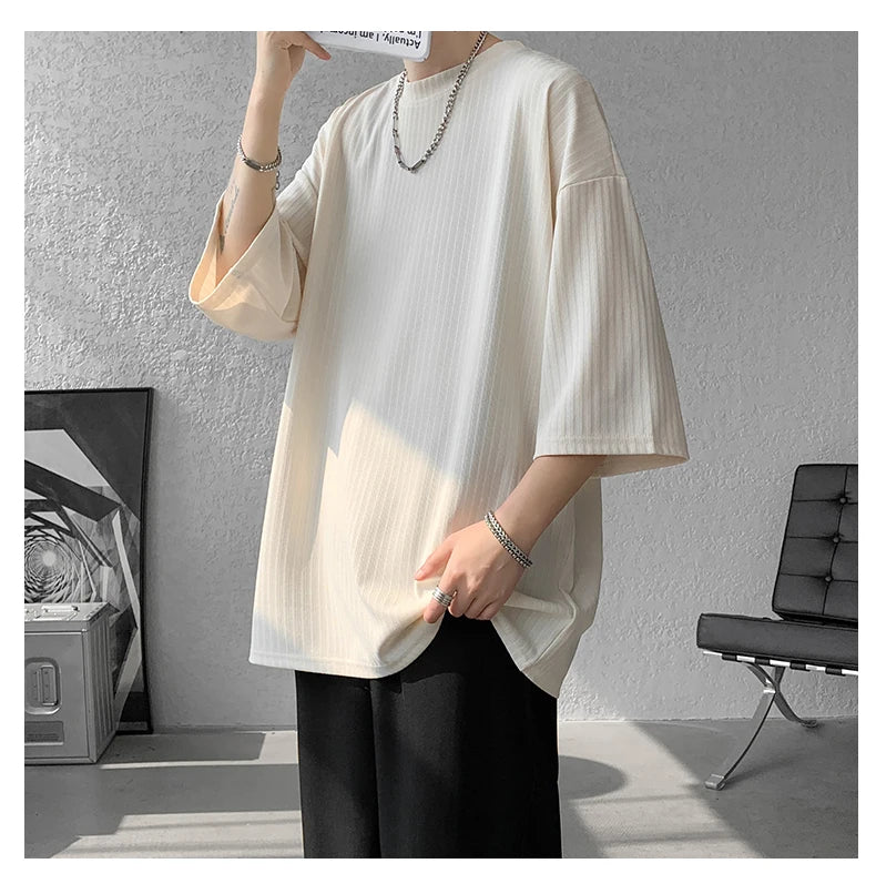 men t shirts Summer Men's White Cool T-shirts Women Oversized 5XL Korean Style Loose Striped T-shirt Casual T-Shirt Male