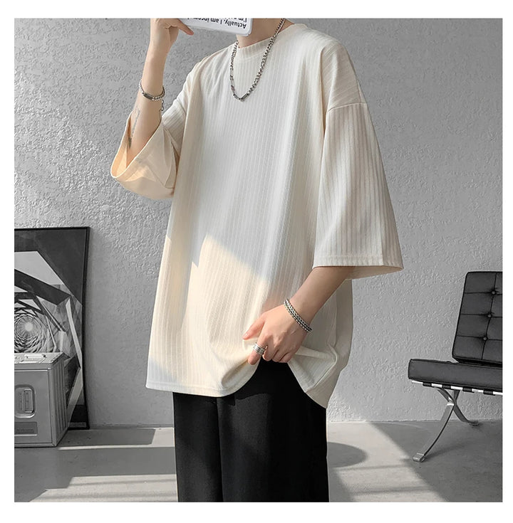 men t shirts Summer Men's White Cool T-shirts Women Oversized 5XL Korean Style Loose Striped T-shirt Casual T-Shirt Male