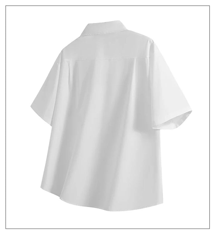 Short Sleeve White Shirts Men's Summer Anti-Wrinkle Business Loose Fit Ice Silk Shirt Youthful Button Iron-Free Black Work Shirt