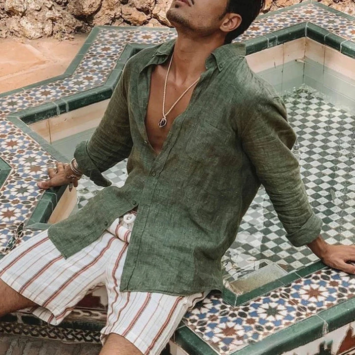 Men's Casual and Stylish Solid-Color Thin Long-Sleeved Collared Shirt/Cardigan Lightweight and Breathable, Suitable for Outdoor