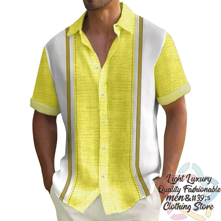 Men's shirts Summer striped linen print shirts Casual short-sleeved button Hawaiian shirts Oversized men's tops outfit collar
