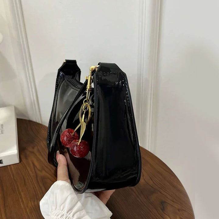 Vintage Women’s PU Leather Shoulder Bag – Crossbody Handbag with Cherry Pendant