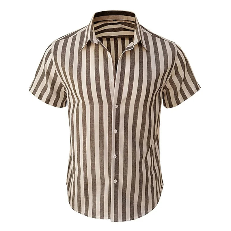 Alternating Striped men's Shirts Summer Minimalist Shirts Beach Casual Style Short Sleeved Shirt Men's Hawaii Vacation Shirt