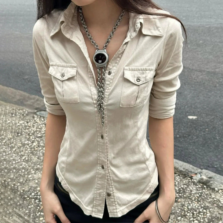 Half Sleeve Button Up Shirts for Woman Clothing Japanese 2000s Style Y2k Tops Harajuku Fashion Blouse