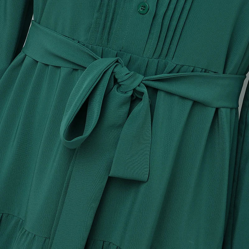ZANZEA Elegant Muslim Abaya Dress Women O Neck Long Sleeve Pleated Sundress Maxi Robe Casual Kaftan Stylish Party Dress Ramadan