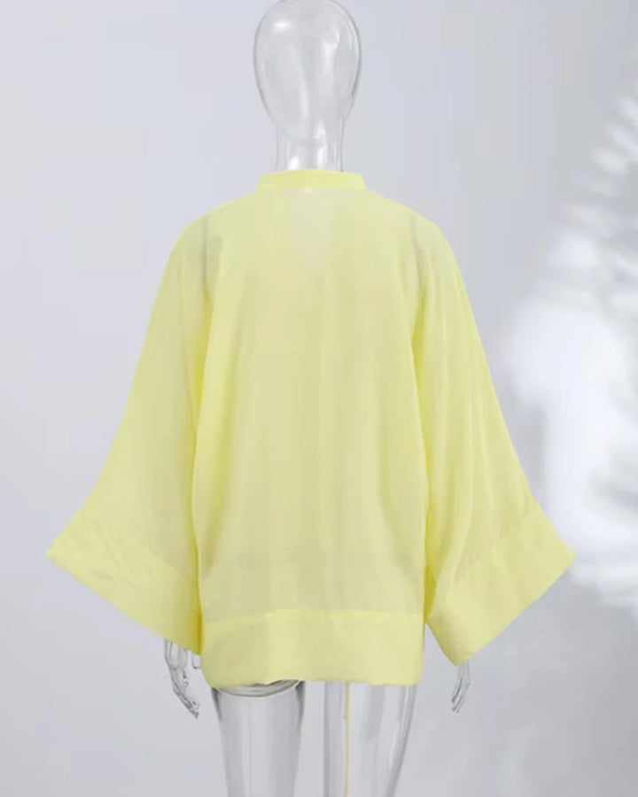 Women's Shirt 2026 New Fashion Summer Solid Color Oversize Rope Knot Detail Draped Shirt for Women Loose Chic Ladies Shirt Top