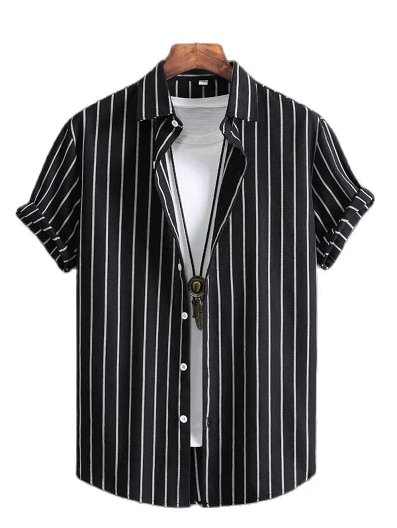 Alternating Striped men's Shirts Summer Minimalist Shirts Beach Casual Style Short Sleeved Shirt Men's Hawaii Vacation Shirt