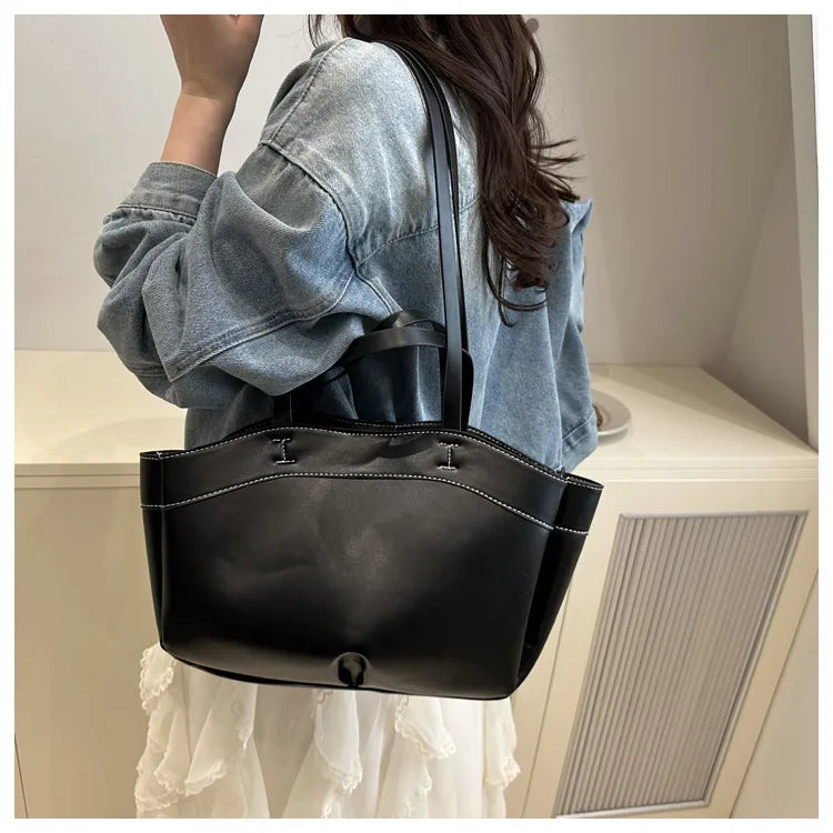 Women’s PU Leather Tote Bag – Large Vintage Shoulder & Crossbody Purse
