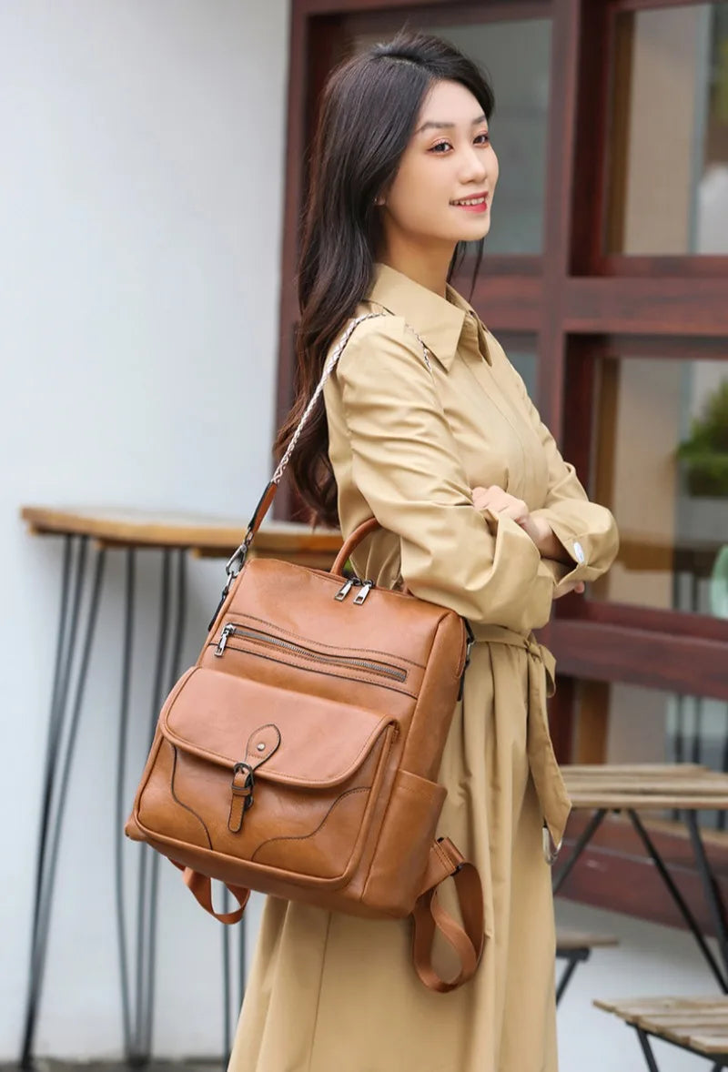 Women’s PU Leather Backpack – Fashion Anti-Theft Shoulder Bag