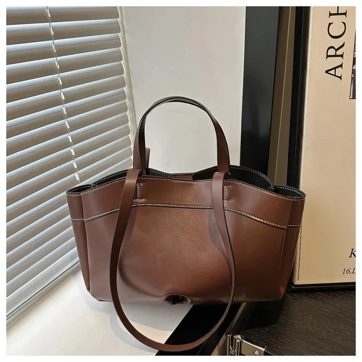 Women’s PU Leather Tote Bag – Large Capacity Vintage Shoulder & Crossbody Purse