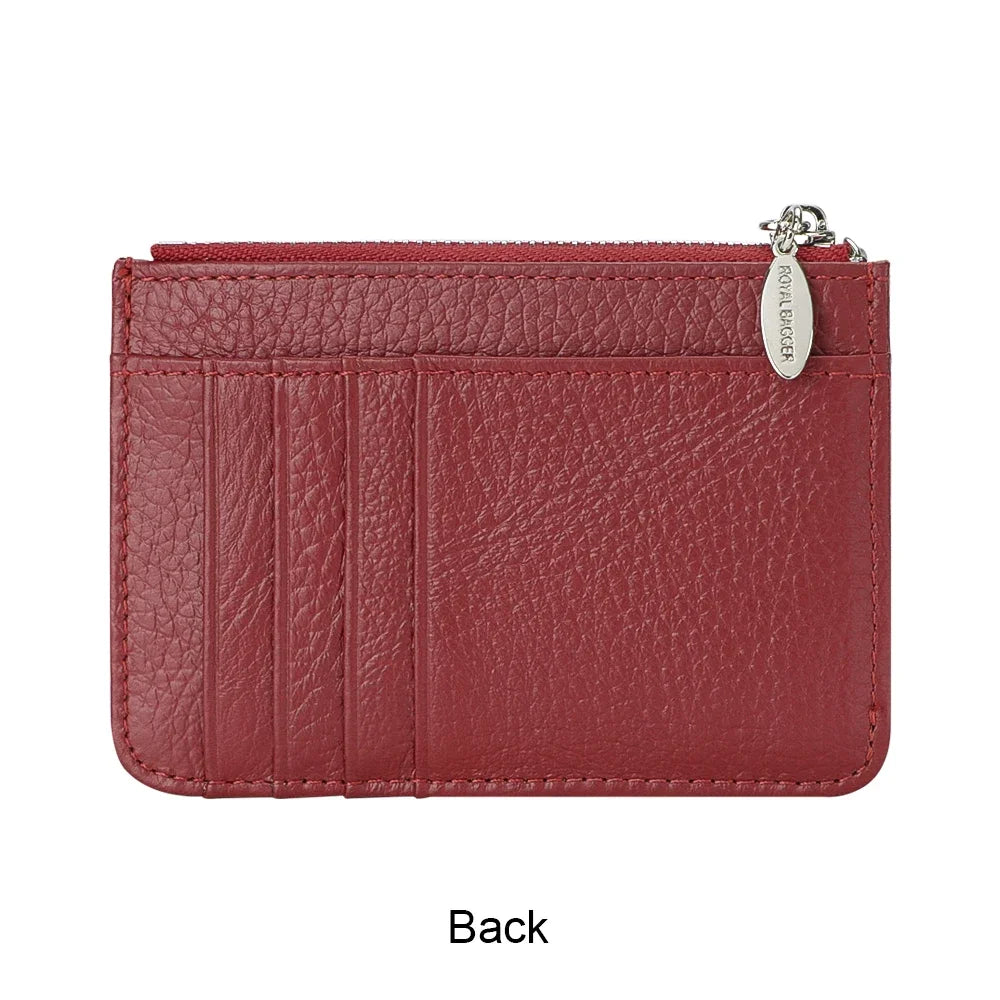 محفظة جلدية نسائية للبطاقات والعملات المعدنية مع سلسلة مفاتيح