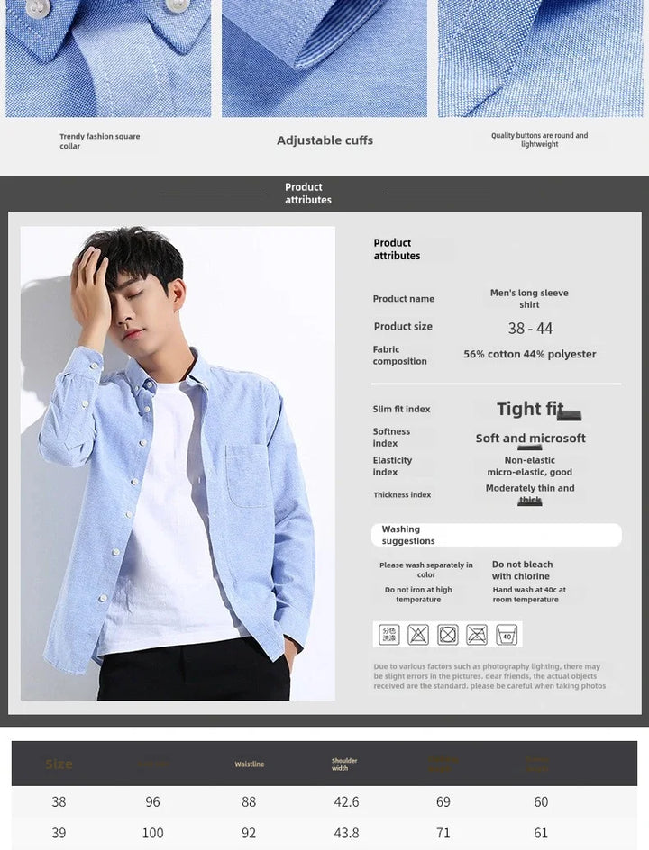 Men's Long Sleeve Shirt Non-Ironing Oxford Spinning Spring Summer Autumn Slim Casual Comfortable All Fashion Fast Color Shirt