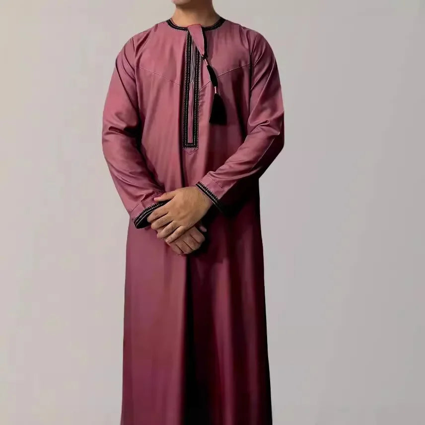 New 2026 Men's Muslim Abayas Dress Long-sleeved Pullover Kaftan Robe Men Jubba Thobe Pakistan Saudi Arab Caftan Islamic Clothing