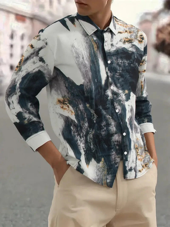 Men's Shirt Spring Autumn New Long Sleeve Shirt Music Flip-over Hawaiian Shirt Fashion Design Elements Flowers