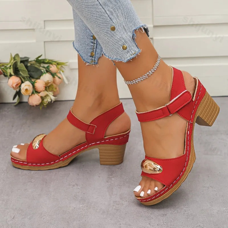Women’s Summer Sandals – Retro Open Toe, Comfortable Coarse Heels