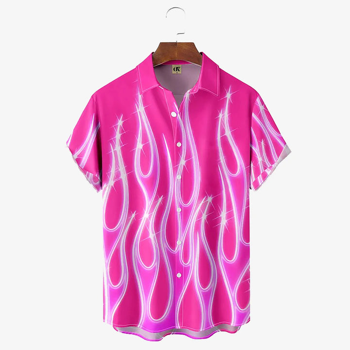Men's Shirt 3D Vintage Summer Fashion Red Flame Hawaiian Shirt Men's Summer Short-sleeved Loose Shirt 2026 Style