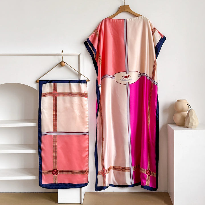 New Summer Fashion Women's Kaftan Dress with Big Scarf Loose Abaya Muslim Casual Print Shawl Robe African Style Dubai Turkey