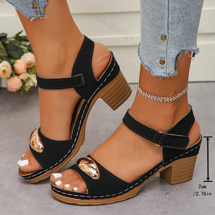Women’s Summer Sandals – Retro Open Toe, Comfortable Coarse Heels