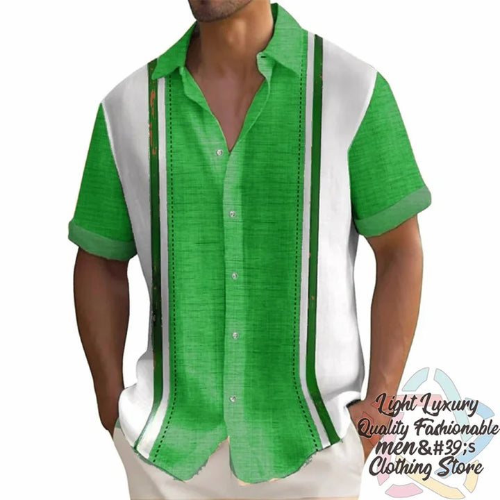 Men's shirts Summer striped linen print shirts Casual short-sleeved button Hawaiian shirts Oversized men's tops outfit collar