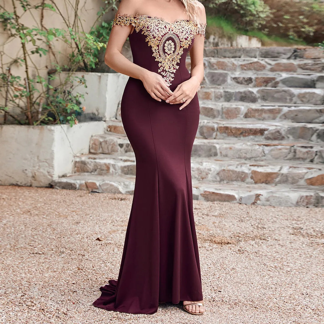 Women Evening Dresses Evening Prom Formal Gowns Wedding Party Long Dress Lace Applique Off Shoulder Dresses Gala