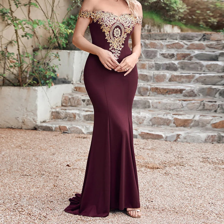Women Evening Dresses Evening Prom Formal Gowns Wedding Party Long Dress Lace Applique Off Shoulder Dresses Gala