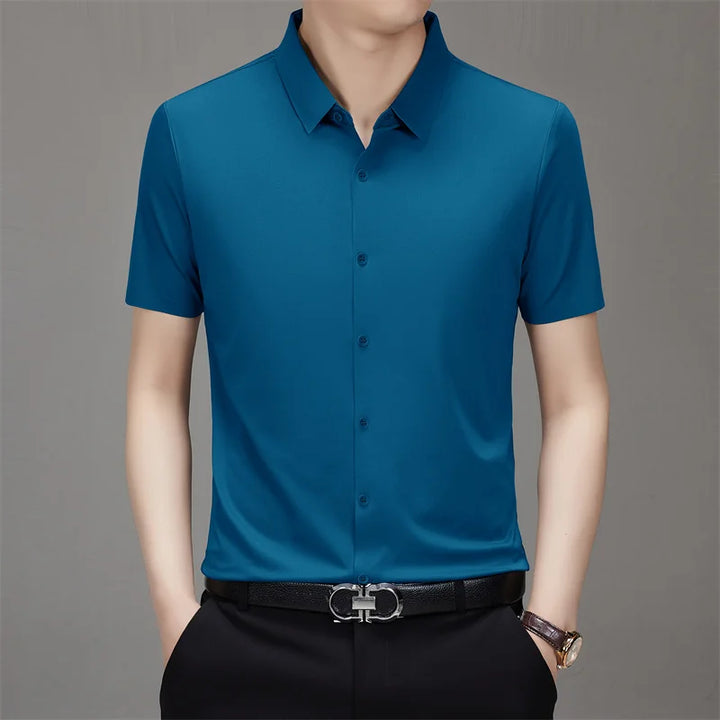 Men's Business Casual Solid Color Short Sleeve Shirt Summer Fashion No Ironing Comfortable Versatile Top for Men