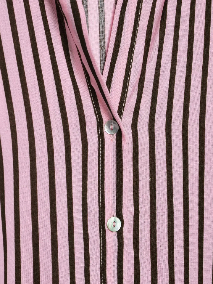 Women Striped Shirts For Women Vintage Elegant Puff Sleeve Summer New High Street Clothes Leisure Single-breasted Lapel Blouse