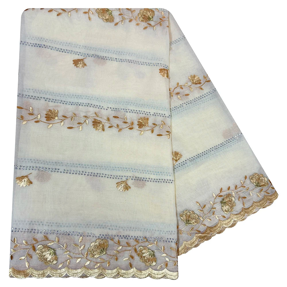 2026 KASHKHA Style 100% Cotton Fabric Embroidered Scarf African Muslim Headscarf Dubai New Floral Style For Prayer