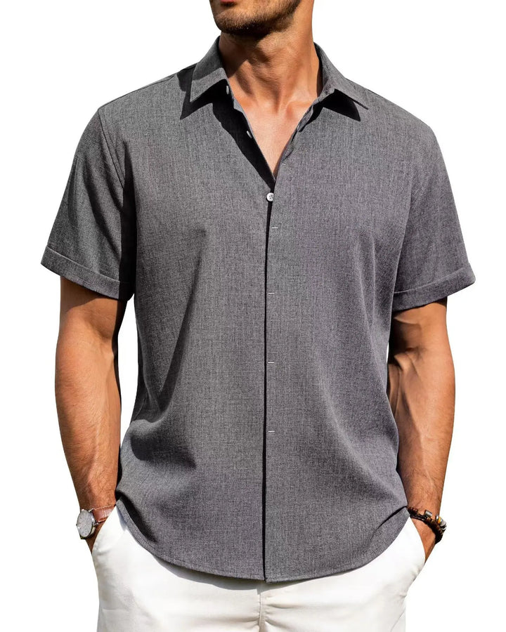 Mens Golf Shirts for Men Summer Beach Loose Shirt Button Down Short Sleeve Blouses Solid Print Casual Linen Shirts Streetwear