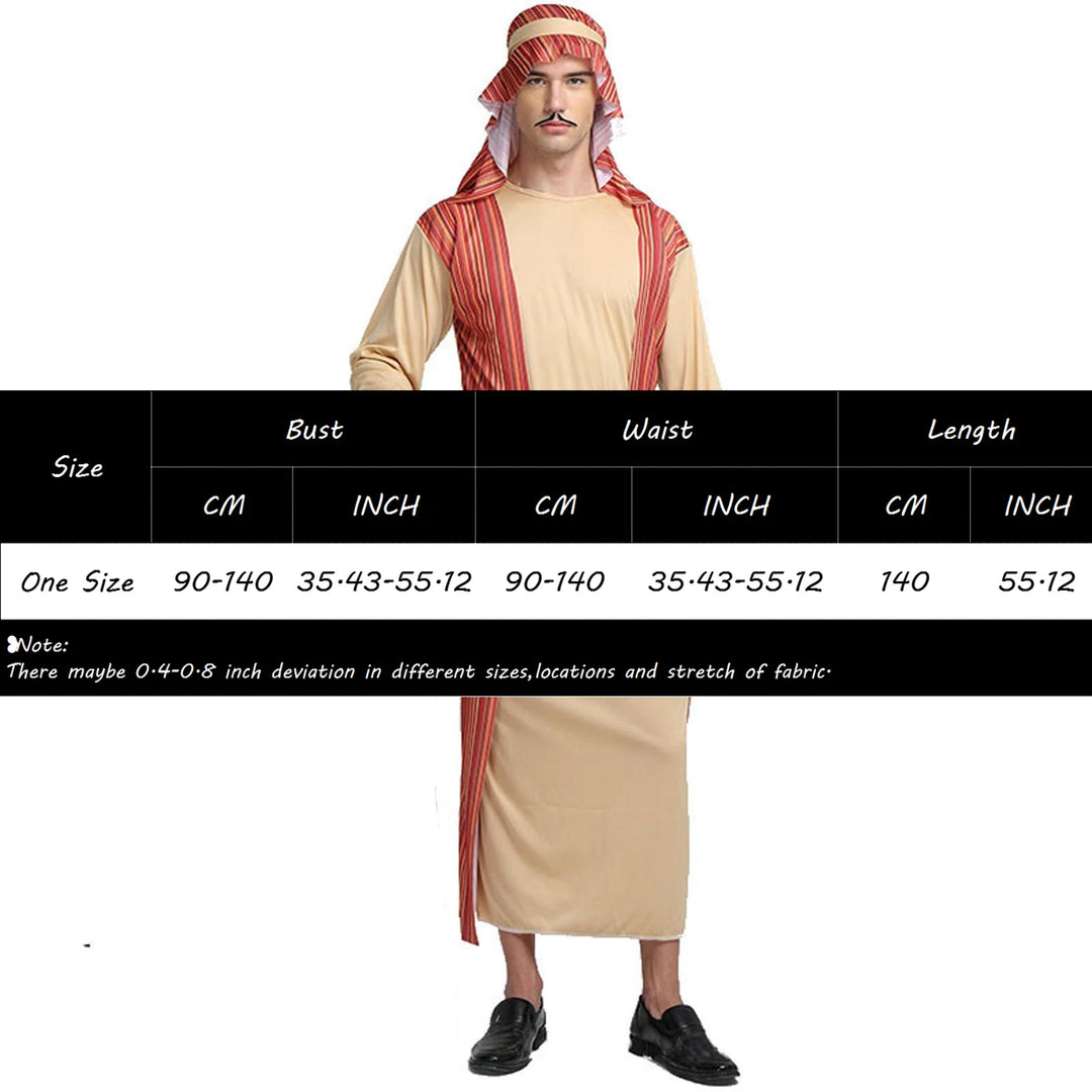 Men'S Arabian Tunic Beige Red Striped Thobe Hooded Belted Cultural Cosplay Party 2026 Trendy Stylish Attire Traje Stage Clothing