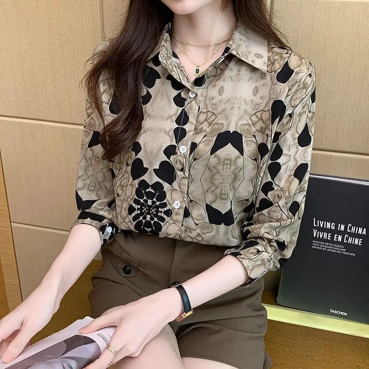 2024 New Fashionable Shirt Vintage Elegant Printing Long Sleeve Blouses Printed Loose Spring and Autumn Edition All-match Tops