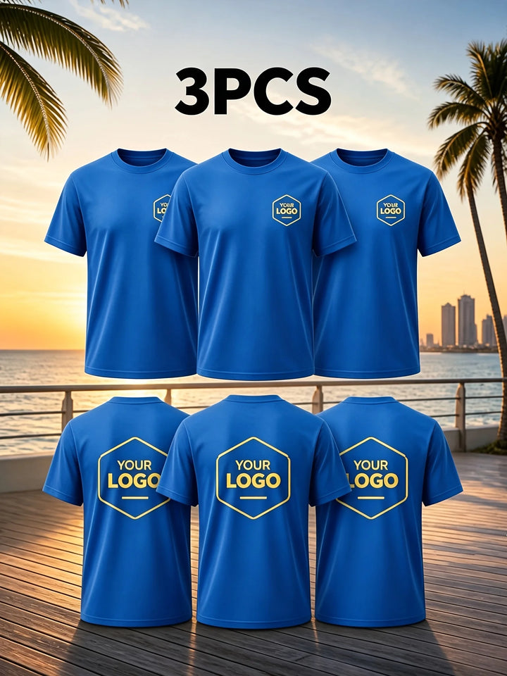 3-Piece Custom Men's T-Shirts, with LOGO/Pattern/Text Available on Both Front and Back. Summer Casual T-Shirts