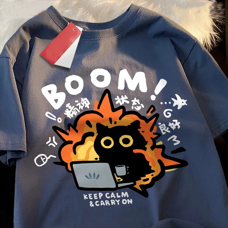 T shirts Good Mental State Pure Cotton Short Sleeved t-shirt For Men Women Summer Tee Clothes Loose Casual Cartoon Oversized Top