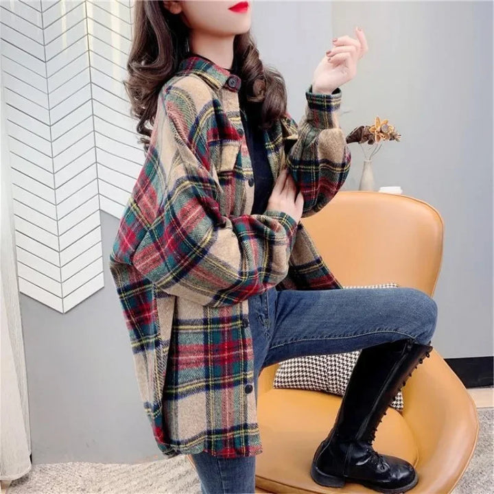 Women’s Vintage Check Jacket – Luxury Spring & Autumn Casual Coat 2025