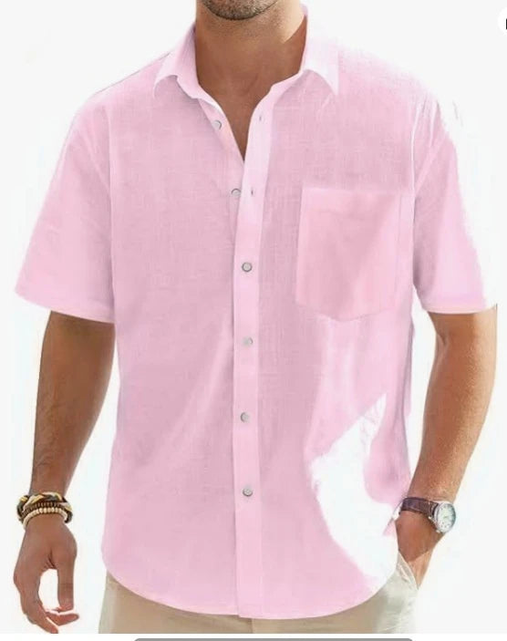Men's Summer New Style European and American Fashion Classic Comfortable Breathable Cotton and Hemp Solid Color Top Shirt
