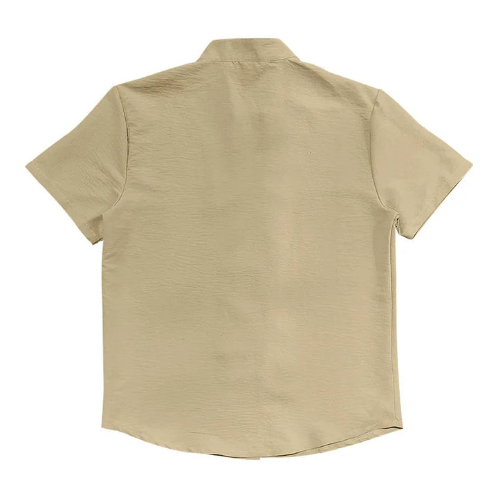 Summer New Short Sleeve Shirts for Men Fashion Solid Casual Linen Tops Breathable Stand Collar Loose Beach Blouses Men Clothing