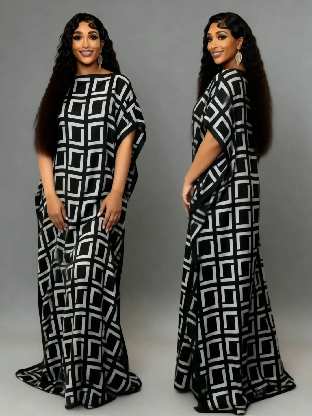 Elegant Plus Size Silk Middle Eastern Kaftan Dress with Scarf African Print Robe 2 Piece Set Women Fashion