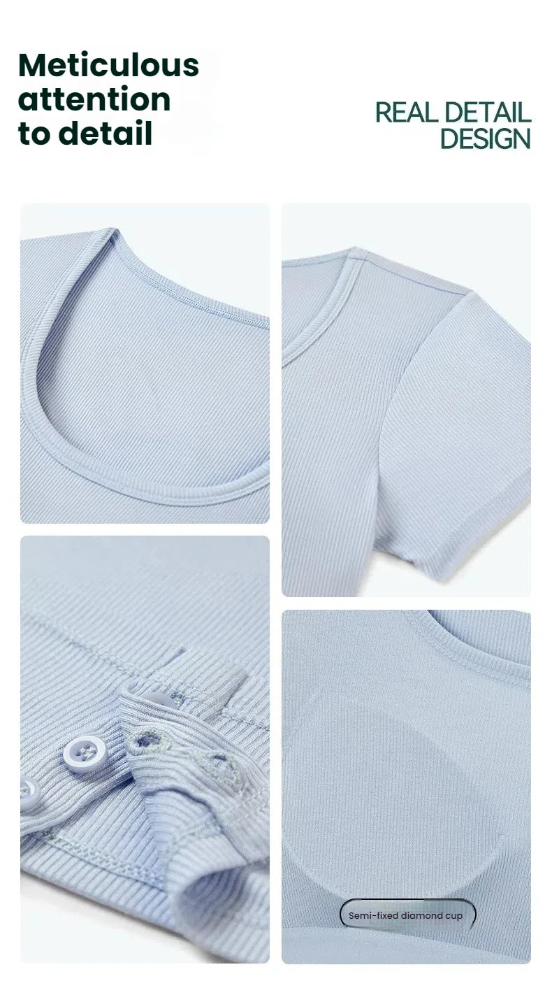 High-End Yoga Top for Women Summer Fitted Sports Short-Sleeve T-shirt Breathable Anti-Slip Cup Design