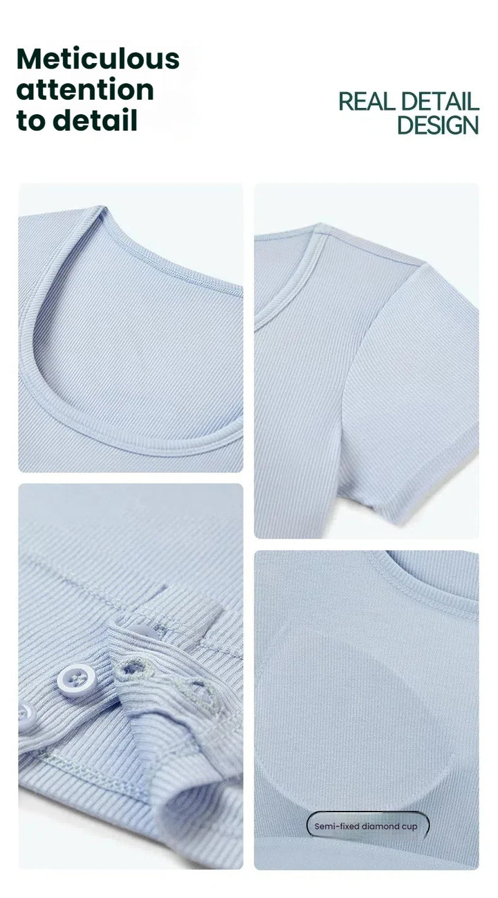 High-End Yoga Top for Women Summer Fitted Sports Short-Sleeve T-shirt Breathable Anti-Slip Cup Design