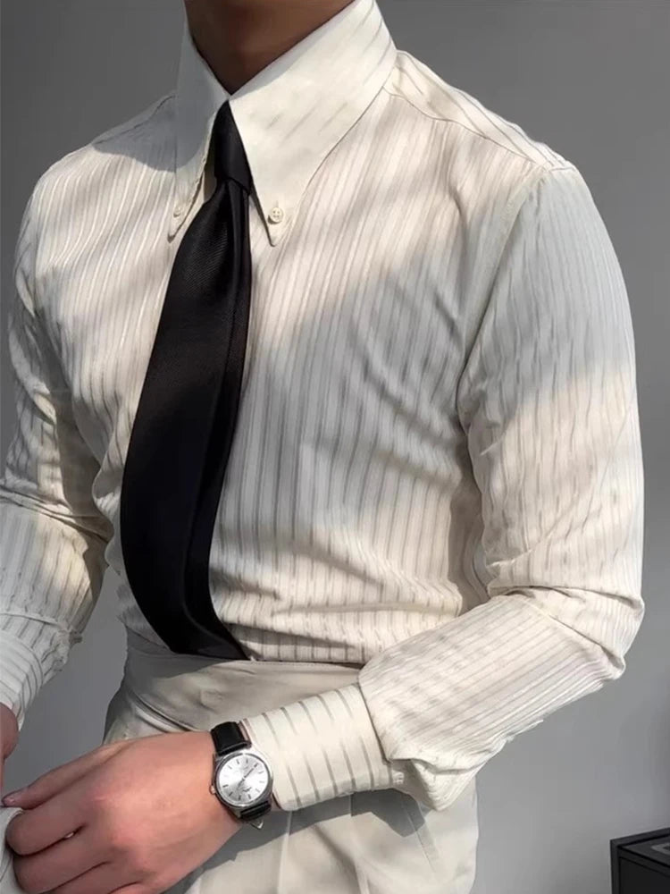 Outdoor Casual Men's Shirts Classic Turn-down Collar Buttoned Striped Printed Shirt For Mens Autumn Fashion Long Sleeve Cardigan