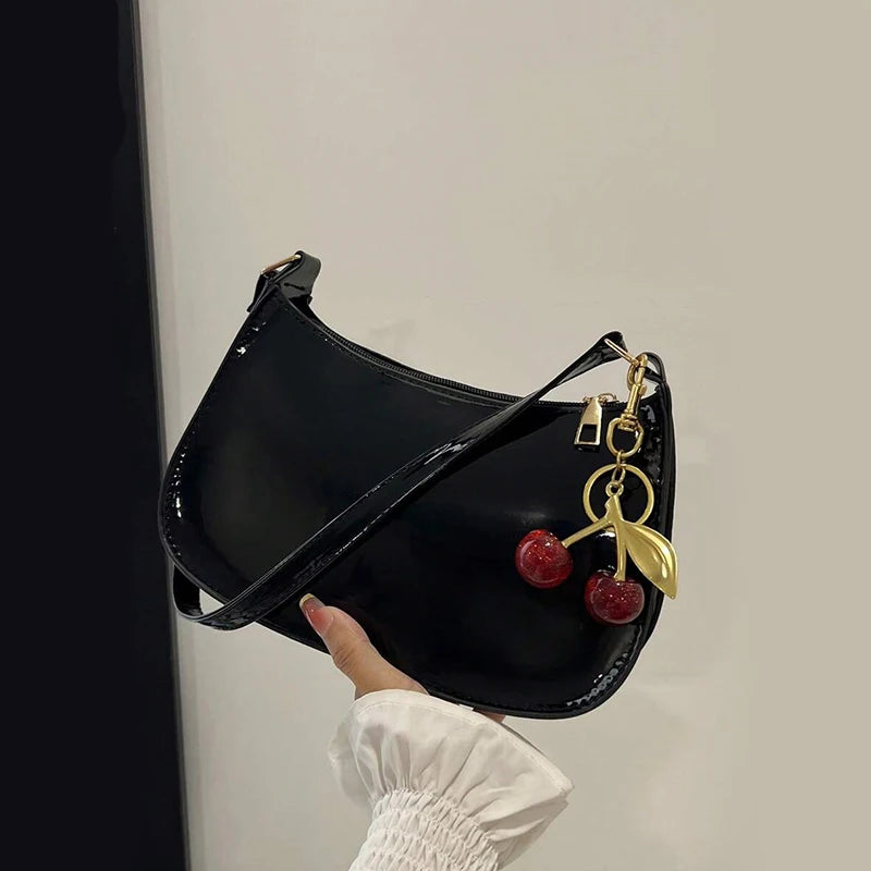 Vintage Women’s PU Leather Shoulder Bag – Crossbody Handbag with Cherry Pendant