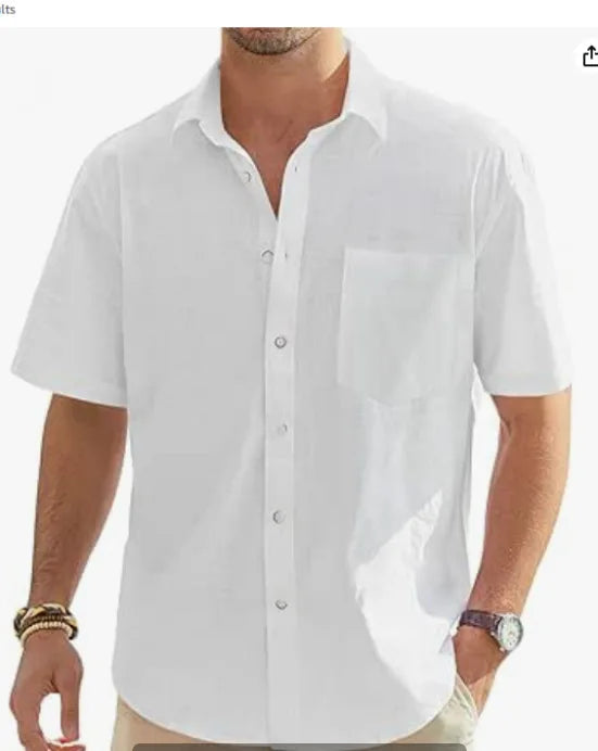Men's Summer New Style European and American Fashion Classic Comfortable Breathable Cotton and Hemp Solid Color Top Shirt