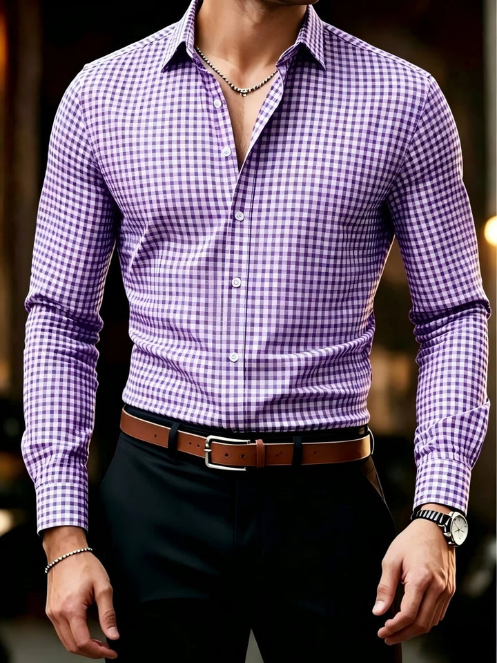 Men's button-up shirt, casual shirt, yellow, long-sleeved, plaid lapel, streetwear for everyday wear, comfortable, stylish