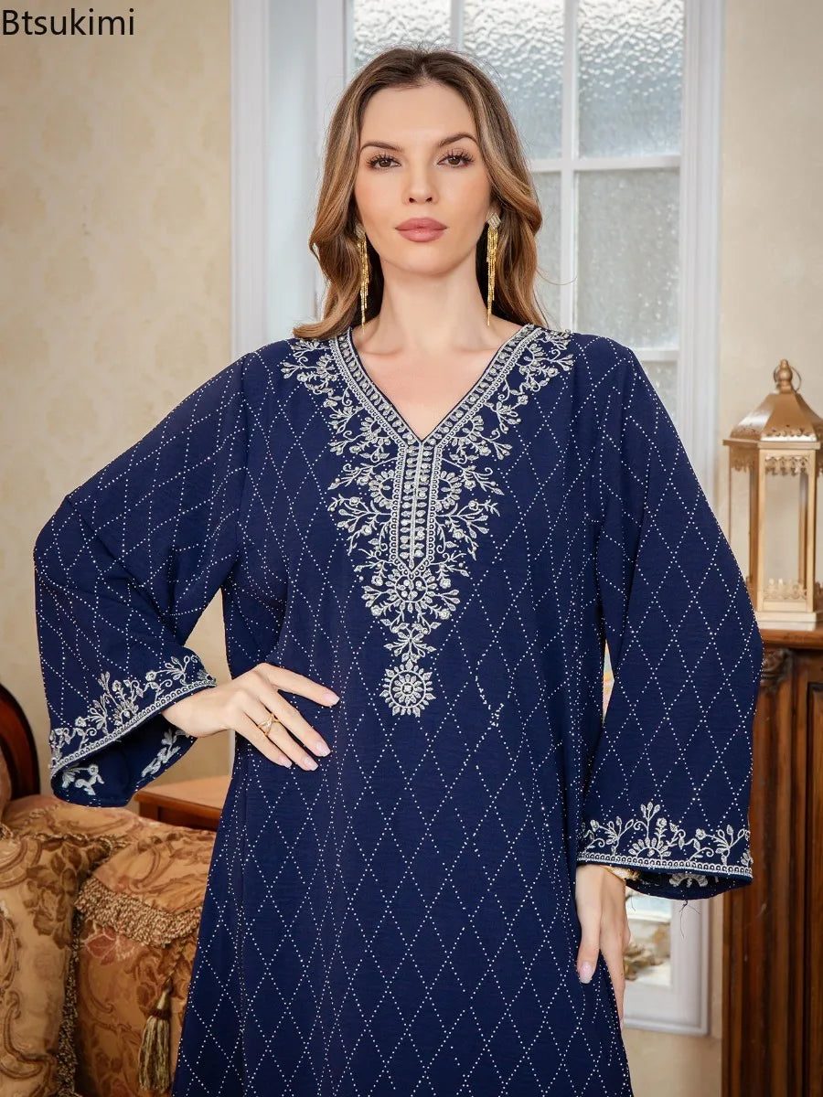 Muslim Abayas Arabic Embroidery Kaftan Women's Elegant Dresses Dubai Kaftan Eid Ramadan Caftan Robe Jalabiya Turkey Morocco Gown
