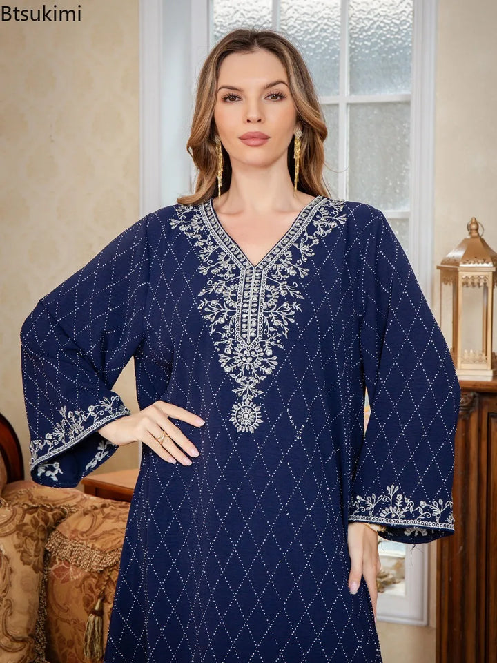 Muslim Abayas Arabic Embroidery Kaftan Women's Elegant Dresses Dubai Kaftan Eid Ramadan Caftan Robe Jalabiya Turkey Morocco Gown