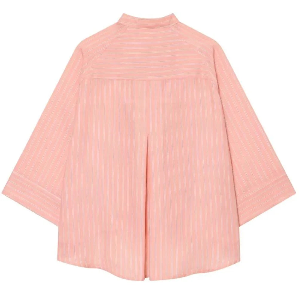 Striped Loose Striped Shirt Elegant Mid Sleeve Button Tops European American Style Asymmetric Casual Blouse for Woman