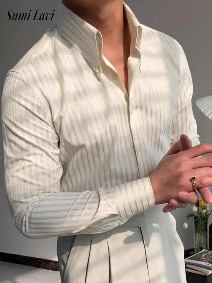 Outdoor Casual Men's Shirts Classic Turn-down Collar Buttoned Striped Printed Shirt For Mens Autumn Fashion Long Sleeve Cardigan