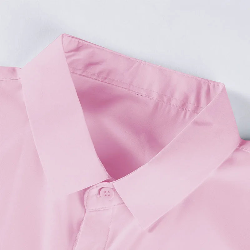 New Men's Business Casual Solid Color Short Sleeved Shirt for Summer Fashion No Ironing Comfortable and Versatile Top