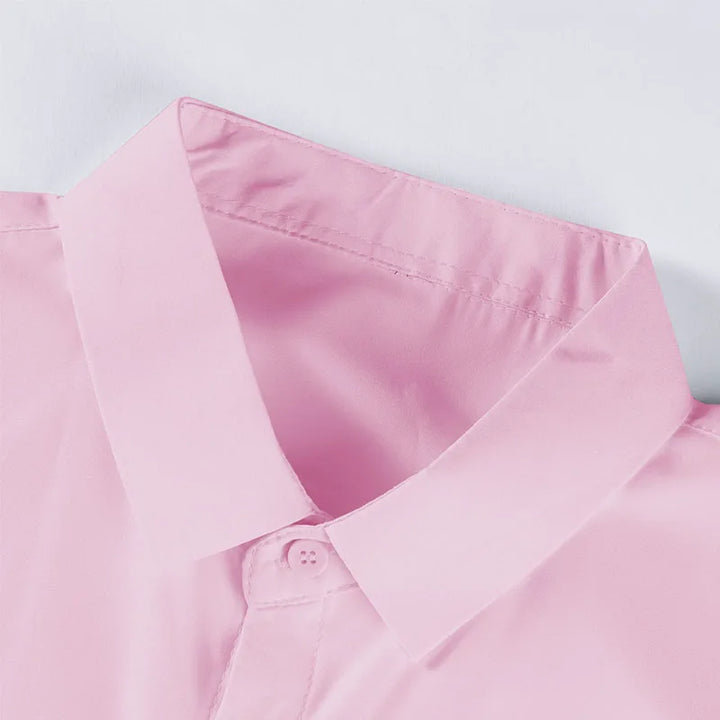 New Men's Business Casual Solid Color Short Sleeved Shirt for Summer Fashion No Ironing Comfortable and Versatile Top